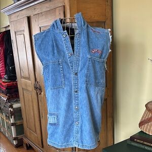 VINTAGE Bugle Boy Sleeveless Patchwork Denim Vest with Hood